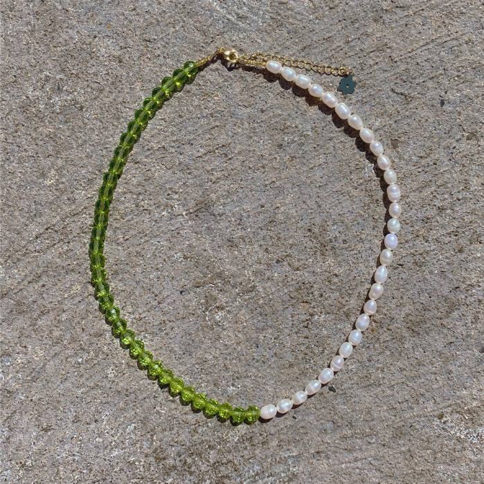 4P28580 Senso sieraden parel en swarovski choker groen