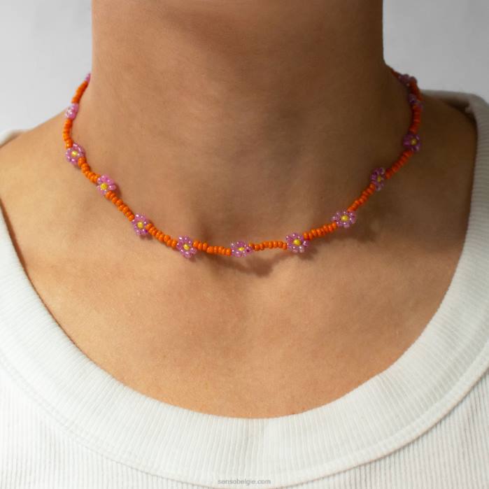 4P28582 Senso sieraden oranje daisy chain choker oranje