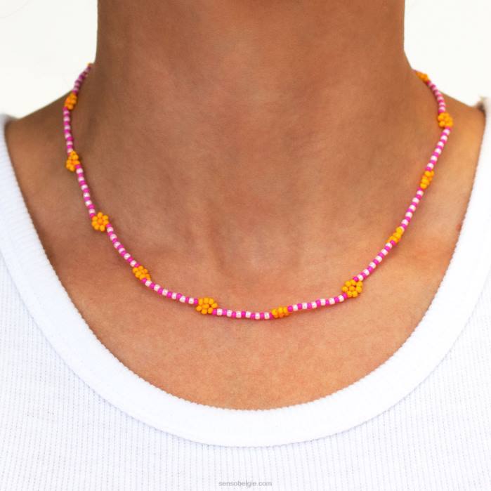 4P28585 Senso sieraden roze daisy chain choker roze