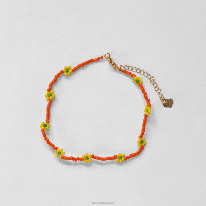 4P28588 Senso sieraden oranje + geel daisy chain enkelbandje oranje